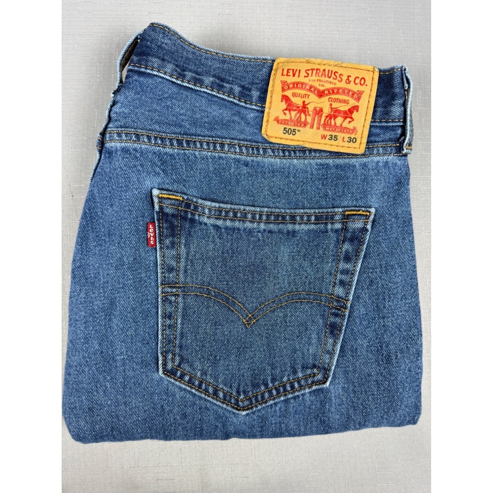Levis 505 Regular Fit Mens Blue Denim Jeans W35 L30 Medium Wash Straight Leg